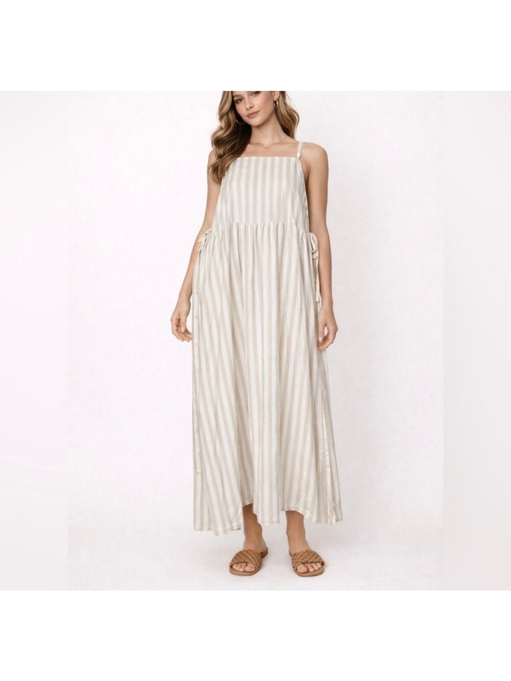 Samansa Mos2 Sz F One Sz Japanese Lagenlook Cotton Overall Dress Granola Natural